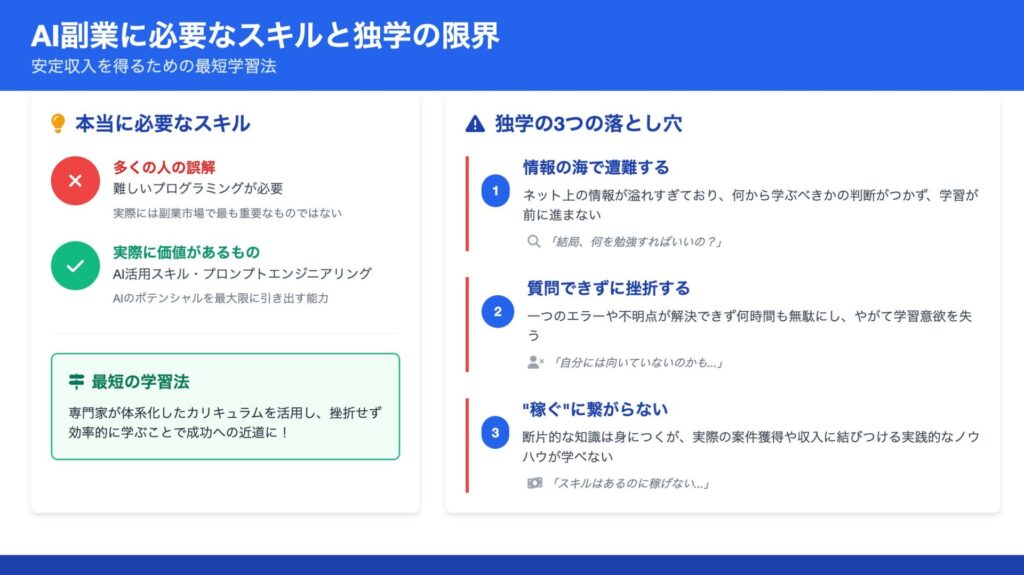 AI副業に必要なスキルは?独学の限界と"最短"の学習法