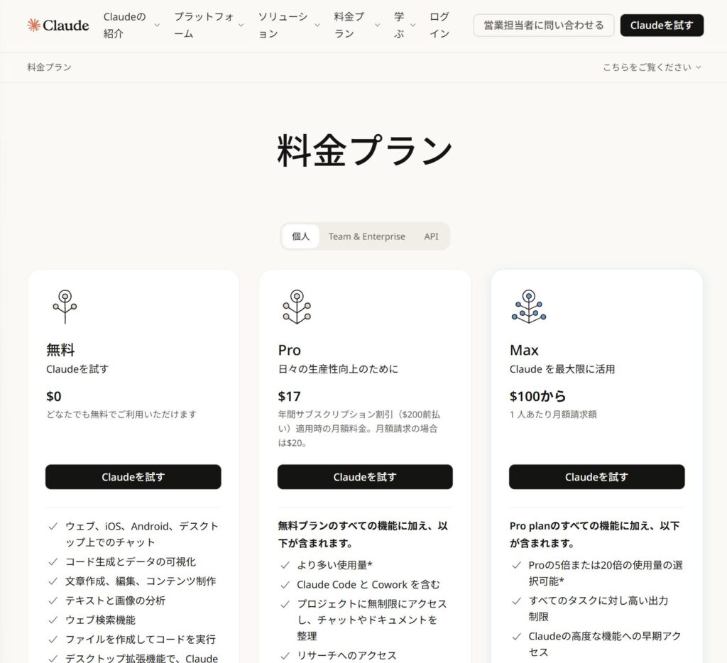 Claude料金プラン表