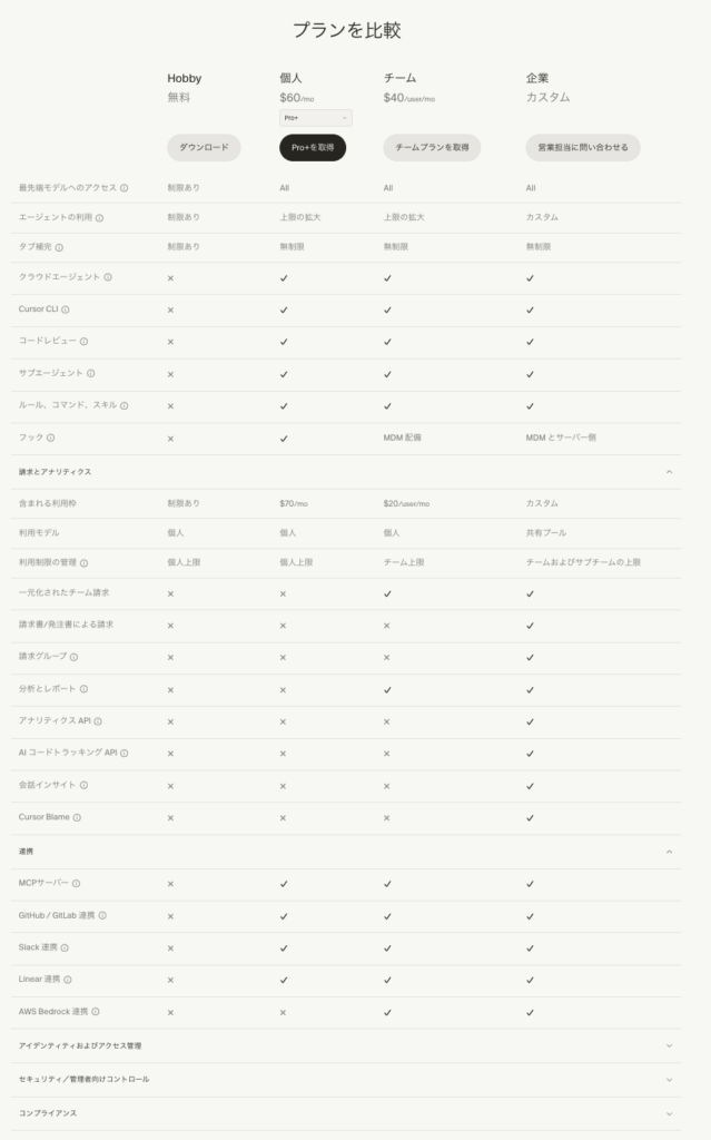 Cursor_全プラン比較